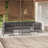 7 Piece Garden Lounge Set with Cushions Grey Pinewood