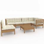 7 Piece Garden Lounge Set with Cushions Honey Brown Pinewood