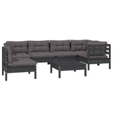 7 Piece Garden Lounge Set with Cushions Black Pinewood - Side View
