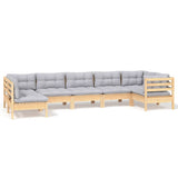 7 Piece Garden Lounge Set with Grey Cushions Pinewood - Front View