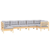 7 Piece Garden Lounge Set with Grey Cushions Pinewood - Side View
