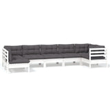 7 Piece Garden Lounge Set with Cushions White Pinewood - Front View