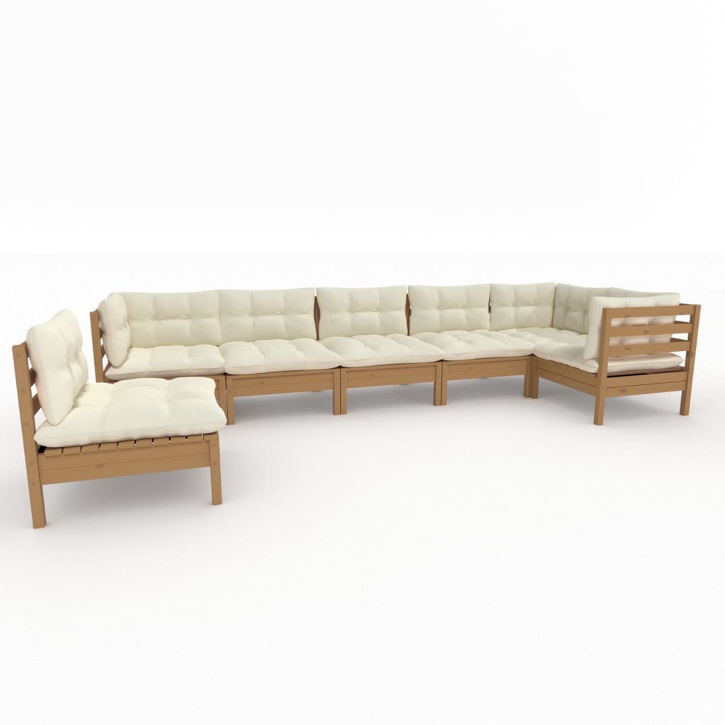 7 Piece Garden Lounge Set with Cushions Honey Brown Pinewood