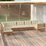7 Piece Garden Lounge Set with Cushions Honey Brown Pinewood