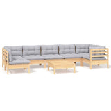 8 Piece Garden Lounge Set with Grey Cushions Pinewood - Front View
