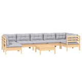 8 Piece Garden Lounge Set with Grey Cushions Pinewood - Side View