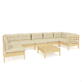 8 Piece Garden Lounge Set with Cream Cushions Pinewood - Front View