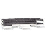 8 Piece Garden Lounge Set with Cushions White Pinewood - Front View