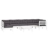 8 Piece Garden Lounge Set with Cushions White Pinewood - Side View