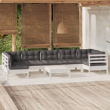 8 Piece Garden Lounge Set with Cushions White Pinewood