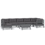 8 Piece Garden Lounge Set with Cushions Grey Pinewood