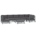 8 Piece Garden Lounge Set with Cushions Grey Pinewood