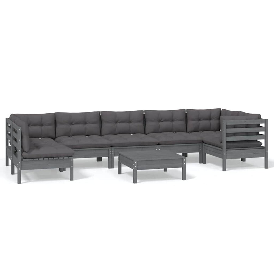 8 Piece Garden Lounge Set with Cushions Grey Pinewood
