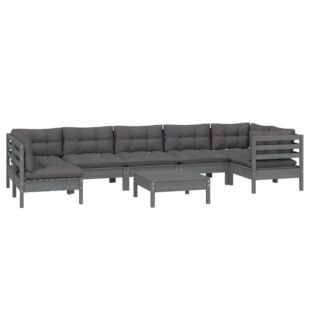 8 Piece Garden Lounge Set with Cushions Grey Pinewood