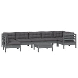8 Piece Garden Lounge Set with Cushions Grey Pinewood