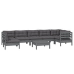 8 Piece Garden Lounge Set with Cushions Grey Pinewood