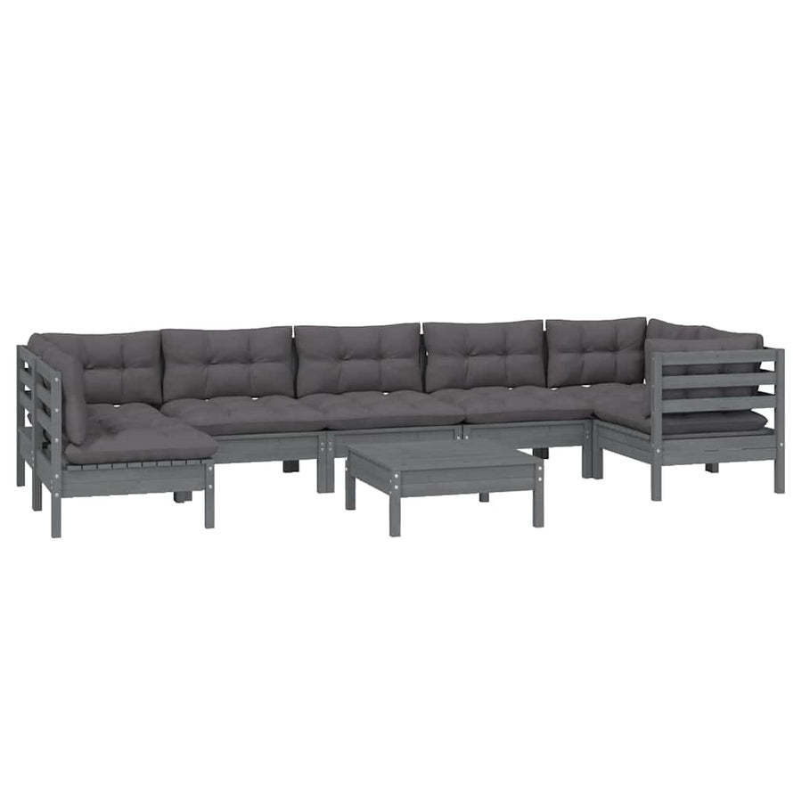 8 Piece Garden Lounge Set with Cushions Grey Pinewood