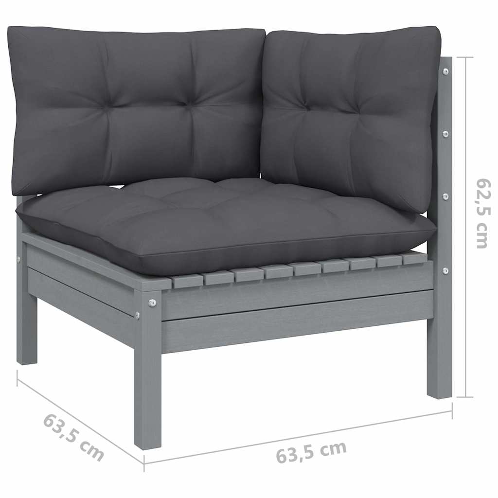 8 Piece Garden Lounge Set with Cushions Grey Pinewood