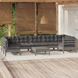 8 Piece Garden Lounge Set with Cushions Grey Pinewood