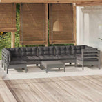 8 Piece Garden Lounge Set with Cushions Grey Pinewood