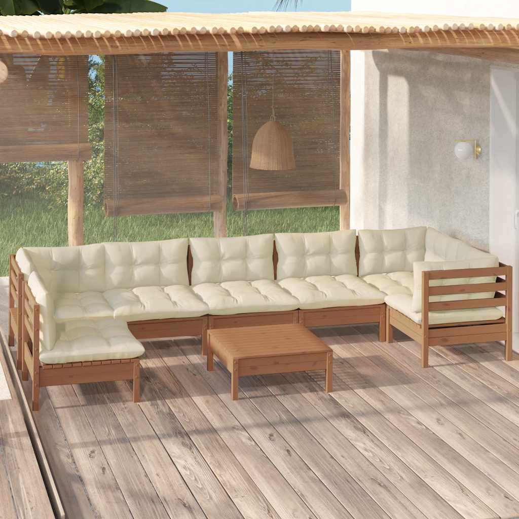 8 Piece Garden Lounge Set with Cushions Honey Brown Pinewood