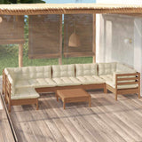 8 Piece Garden Lounge Set with Cushions Honey Brown Pinewood
