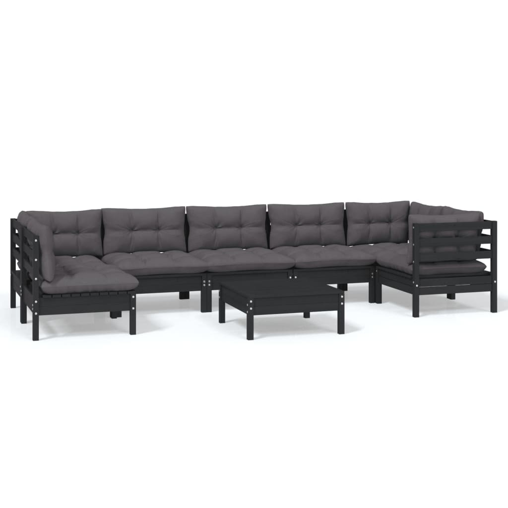 8 Piece Garden Lounge Set with Cushions Black Pinewood