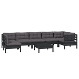8 Piece Garden Lounge Set with Cushions Black Pinewood - Side View