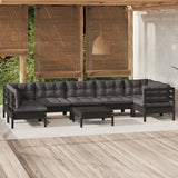 8 Piece Garden Lounge Set with Cushions Black Pinewood