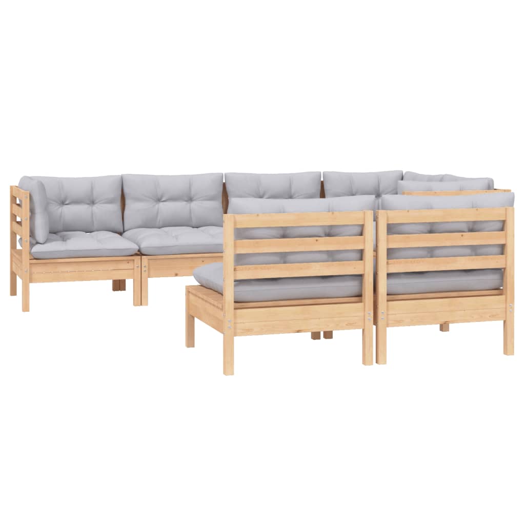 7 Piece Garden Lounge Set with Grey Cushions Solid Pinewood