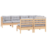 7 Piece Garden Lounge Set with Grey Cushions Solid Pinewood - Side View