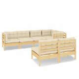 7 Piece Garden Lounge Set with Cream Cushions Solid Pinewood