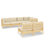 7 Piece Garden Lounge Set with Cream Cushions Solid Pinewood