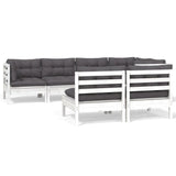 7 Piece Garden Lounge Set with Cushions White Solid Pinewood - Front View