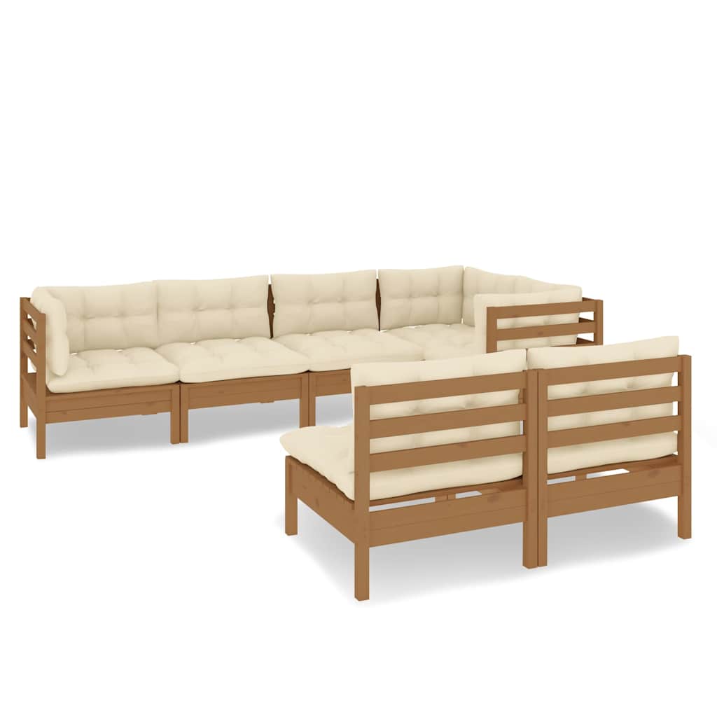 7 Piece Garden Lounge Set with Cushions Honey Brown Pinewood