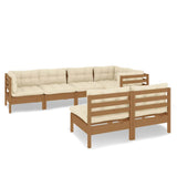 7 Piece Garden Lounge Set with Cushions Honey Brown Pinewood