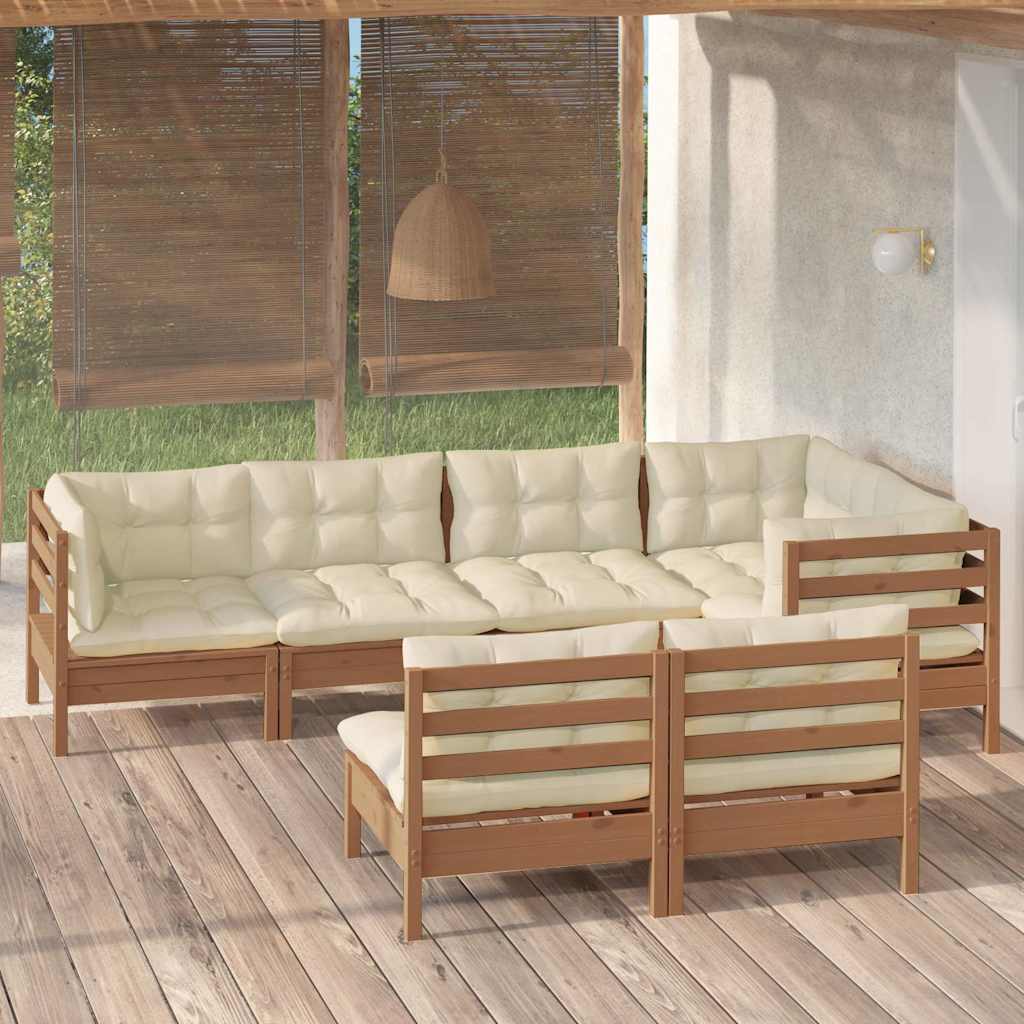 7 Piece Garden Lounge Set with Cushions Honey Brown Pinewood