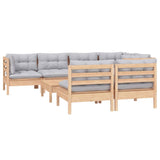 8 Piece Garden Lounge Set with Grey Cushions Solid Pinewood - Side View