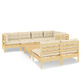 8 Piece Garden Lounge Set with Cream Cushions Solid Pinewood - Front View