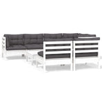 8 Piece Garden Lounge Set with Cushions White Solid Pinewood