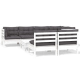 8 Piece Garden Lounge Set with Cushions White Solid Pinewood - Front View