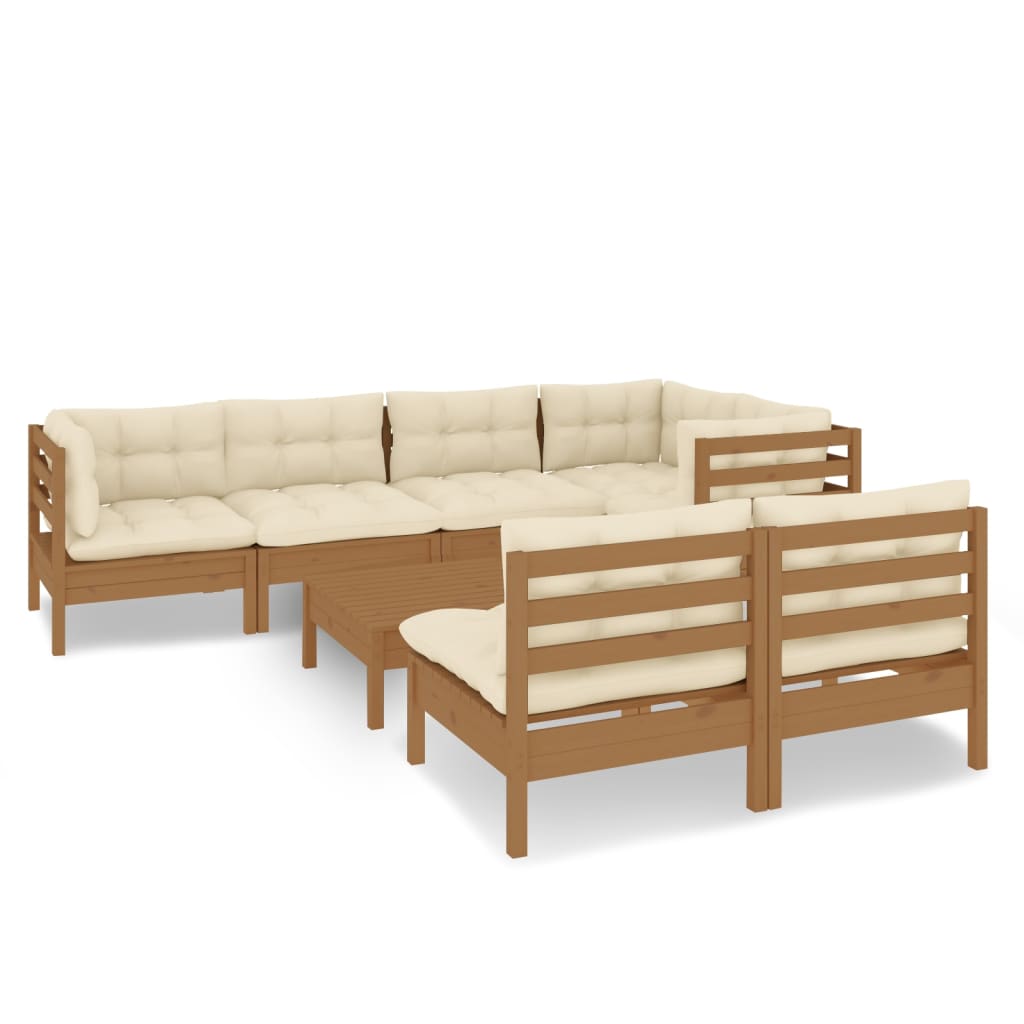 8 Piece Garden Lounge Set with Cushions Honey Brown Pinewood