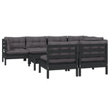 8 Piece Garden Lounge Set with Cushions Black Solid Pinewood - Side View