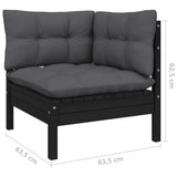 8 Piece Garden Lounge Set with Cushions Black Solid Pinewood - Low Angle