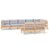 8 Piece Garden Lounge Set with Grey Cushions Solid Pinewood - Front View