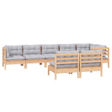 8 Piece Garden Lounge Set with Grey Cushions Solid Pinewood - Side View