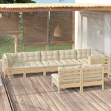 8 Piece Garden Lounge Set with Cream Cushions Solid Pinewood