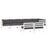 8 Piece Garden Lounge Set with Cushions White Solid Pinewood