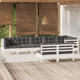 8 Piece Garden Lounge Set with Cushions White Solid Pinewood