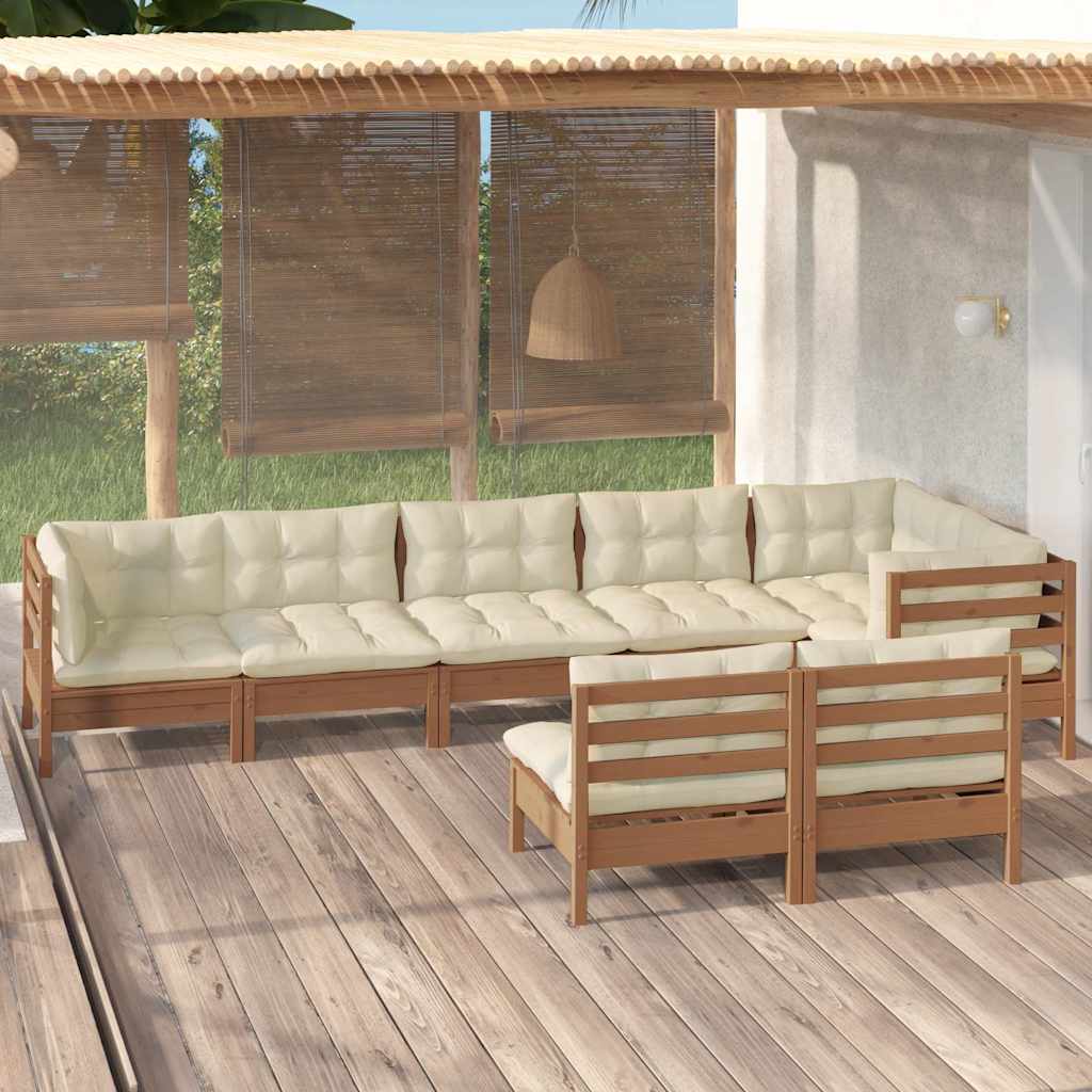 8 Piece Garden Lounge Set with Cushions Honey Brown Pinewood
